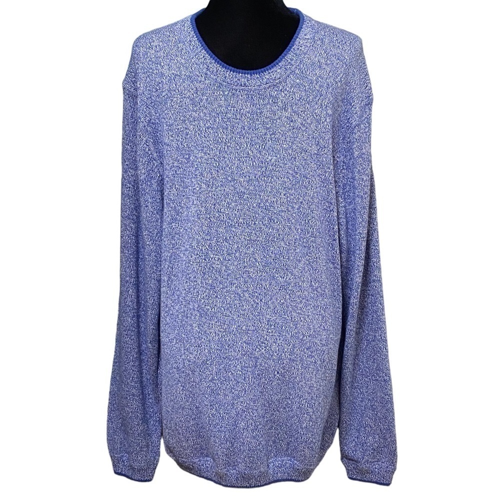 Magaschoni Blue Marled Knit Crewneck Sweater XL Soft Pullover Grandpa Style